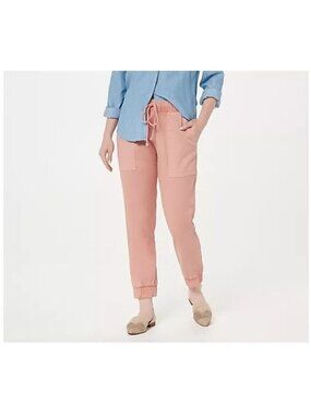 Side Stitch Jogger Pants Large Petite Tencera Rose Dawn Pink Lyocell Blend NEW